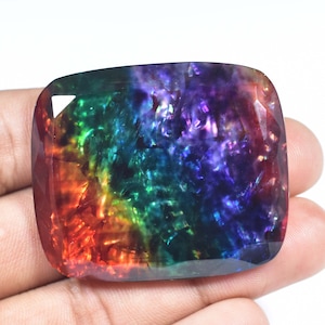 ENORME 127,05 Ct Ammolite Natural Opala-like Orgânico Gema Preciosa Solta Gema Dupla Gema Rara Corte Almofada Cores De Tirar O Fôlego Gema