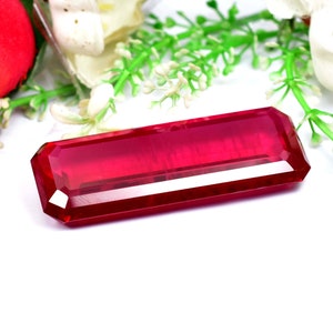 56 x 22  MM HUGE 178.10 Ct Natural Mozambique Blood Red Ruby Emerald Cut Gemstone GIT Certified Good Quality Use Jewelry Making