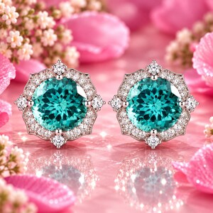 8 x 8 mm Flawless High-End Glamorous Natural Bi-Color Parti Sapphire Round Cut Loose Earrings With GIT Certified 925 Silver,3 Color Plating