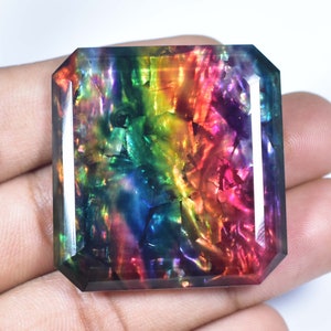 HUGE 107.35 Ct Natural Ammolite Opal-like Organic Precious Gem Loose Gemstone Doublet Rare Gemstone Square Cut Breathtaking Colors Gemstone