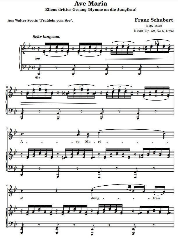 Ave Maria by Franz Shubert Printable Sheet Music Digital Etsy