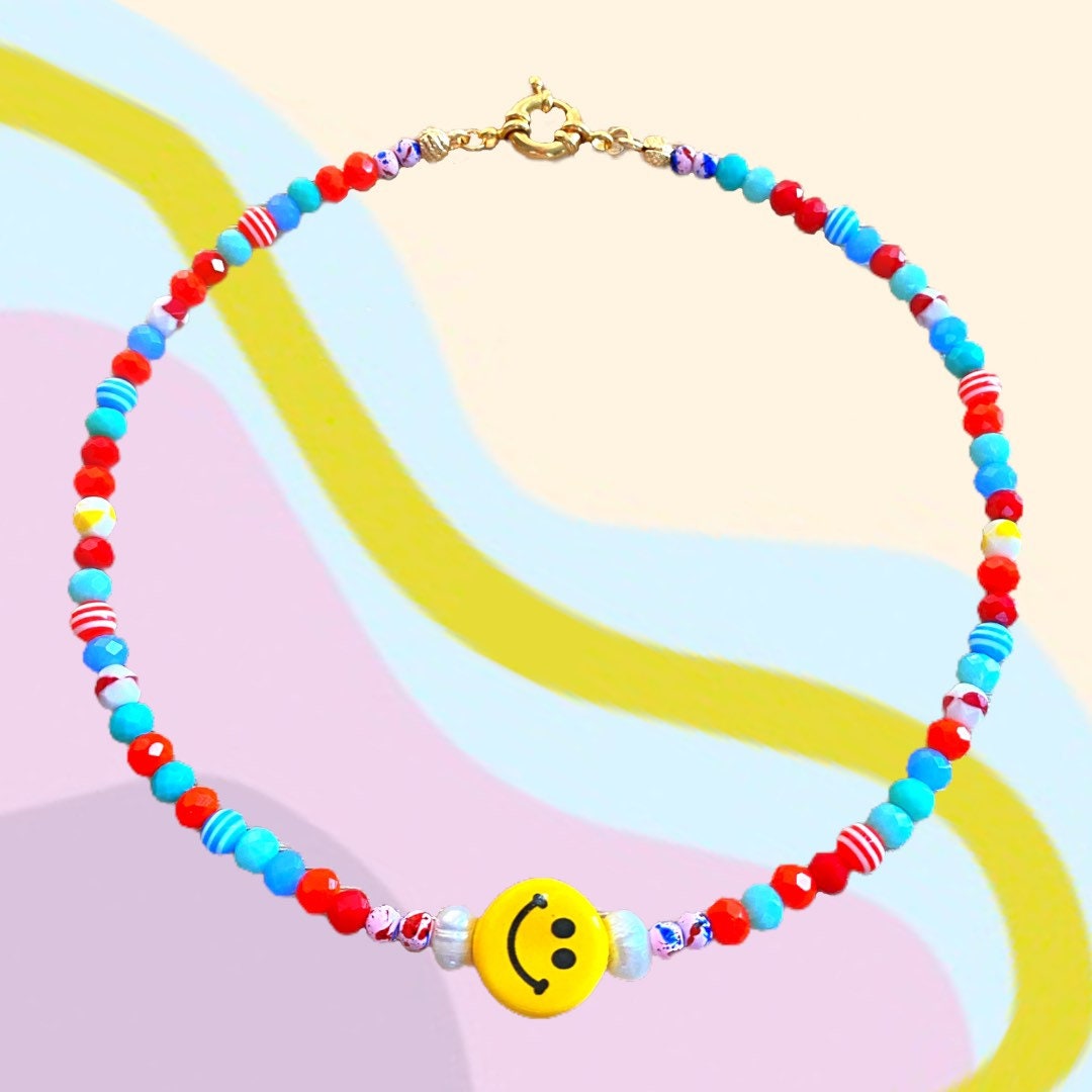 beaded smiley necklace
