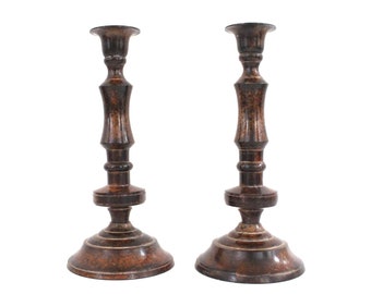 Lovely Pair of Vintage Shabby Chic Metal Candlesticks with Wonderful Finish || Two Matching Elegant Metal Candle Holders || Retro Home Decor