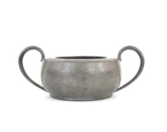 Rare Antique Pewter Sugar Bowl with Traditional Design from Sheffield, England || Elegant Arts & Crafts Bowl with Handles in Solid Pewter