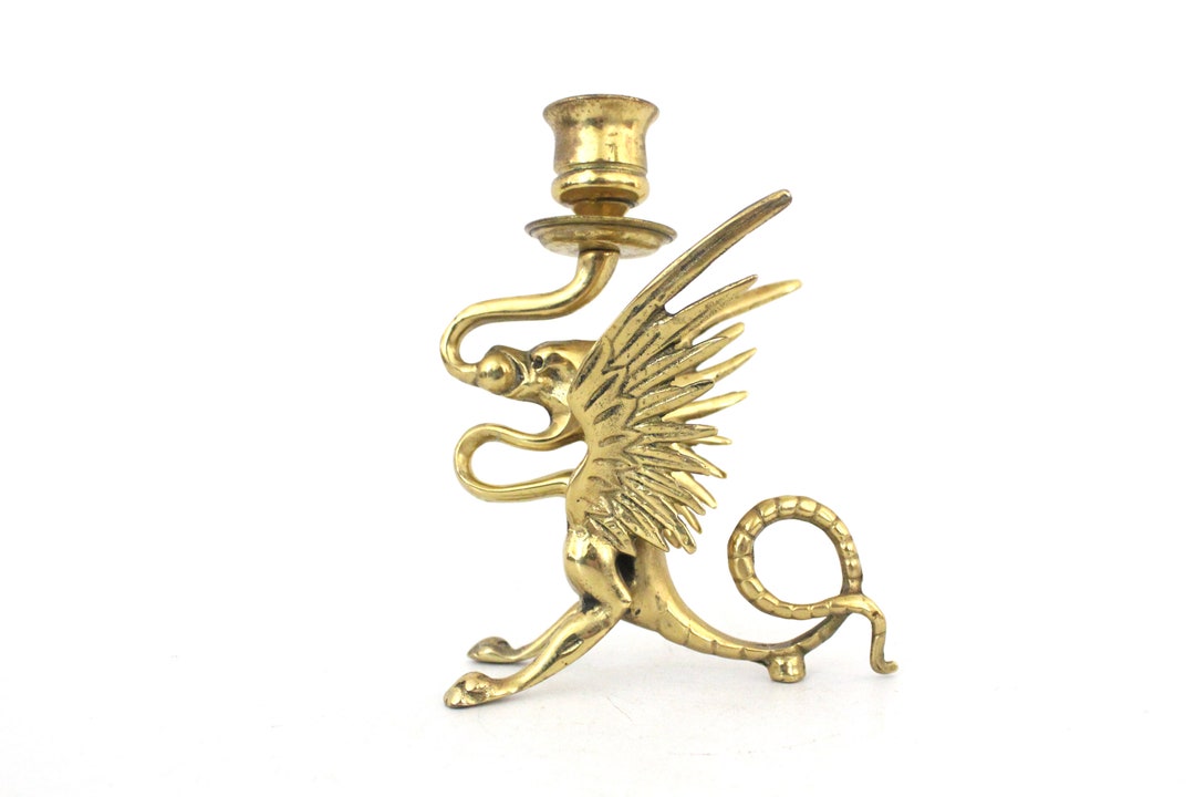 Vintage Dragon Candlestick in Solid Brass With Lovely Patina Etsy