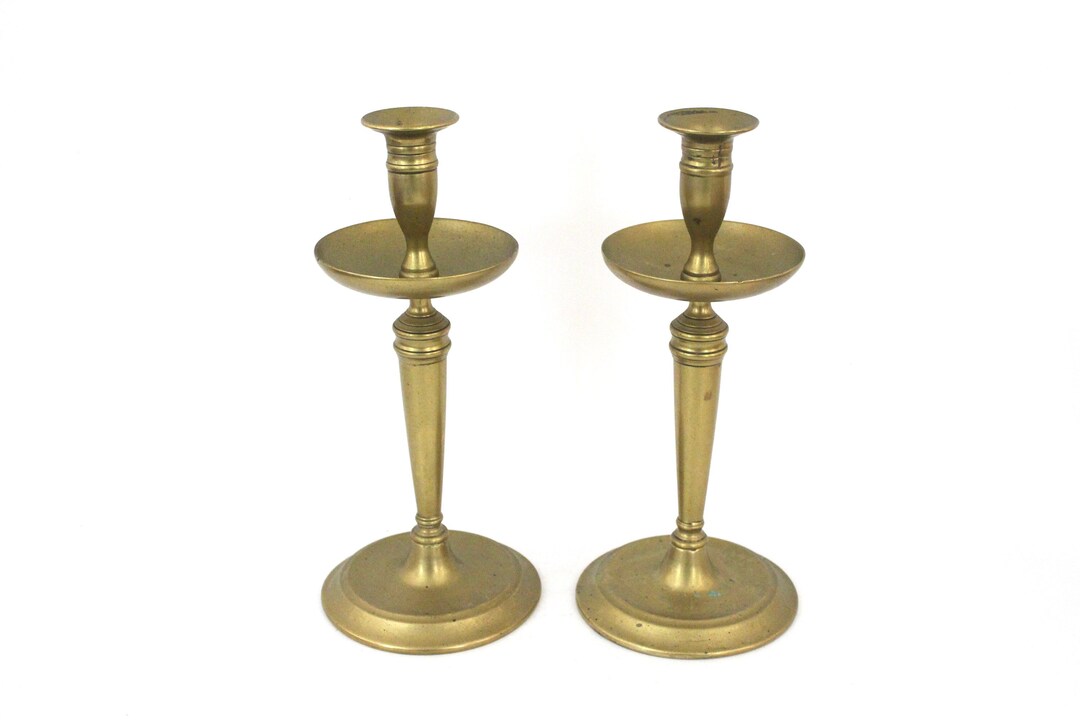 Large Pair of Antique Brass Candlesticks With Oversized Round Etsy UK