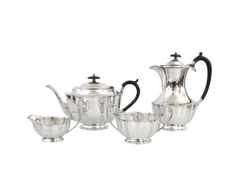 Stunning Antique Four-Piece Silver Plated Tea Set by Fenton Brothers Sheffield || Victorian EPNS Teapot, Water Pot, Creamer, and Sugar Bowl