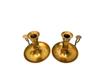 Par de castiçais vintage ajustáveis em latão maciço || Dois castiçais de latão combinando || Castiçais retrô Wee Willie Winkie