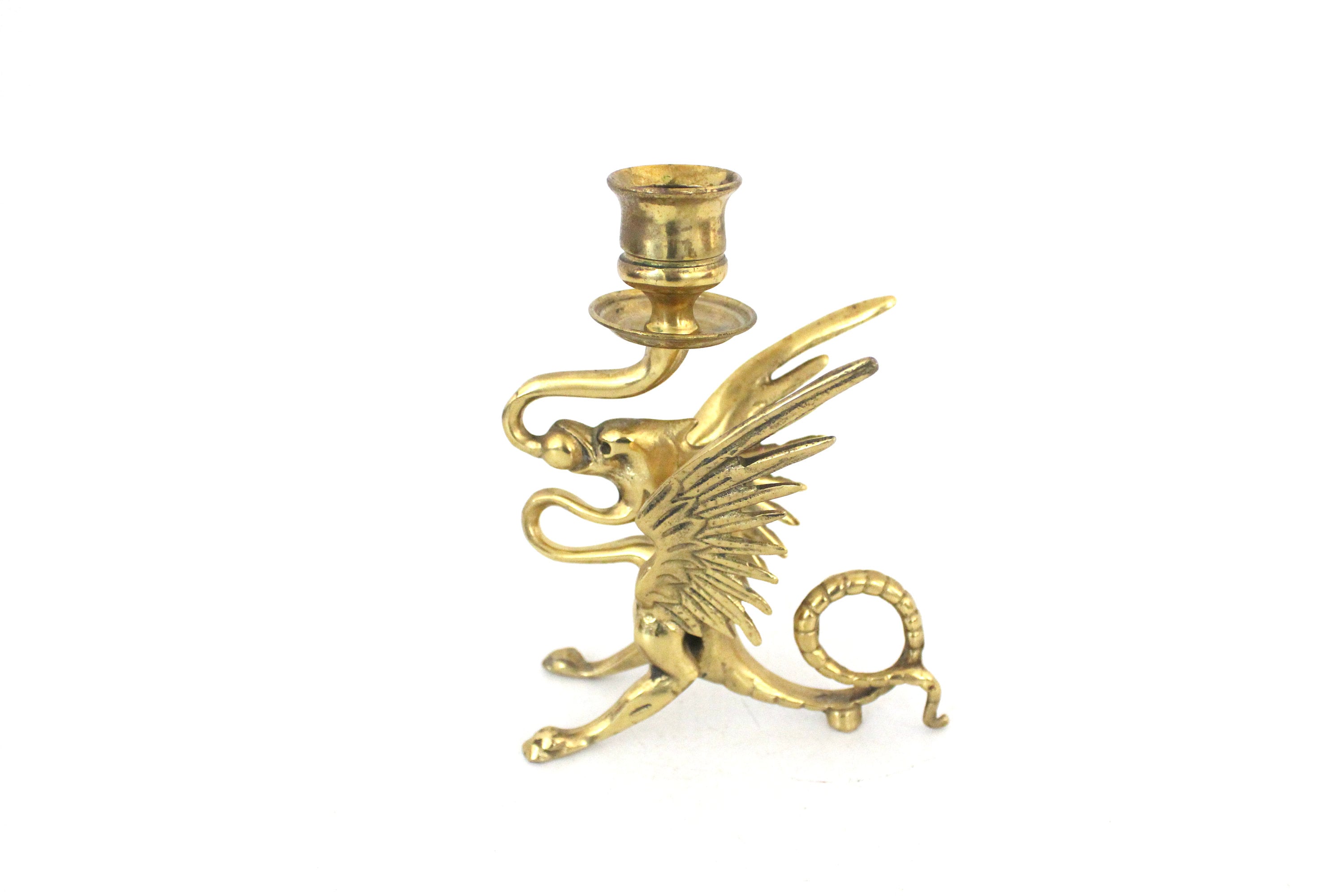 Vintage Dragon Candlestick in Solid Brass With Lovely Patina Etsy