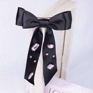 Satin Ribbon Hair Bow with Shinning Crystal| Hair Bow Clip| Hair Bow for Girls | Hair Bow for Women | Women Hair Accessories