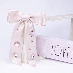 Satin Ribbon Hair Bow with Shinning Crystal| Hair Bow Clip| Hair Bow for Girls | Hair Bow for Women | Women Hair Accessories