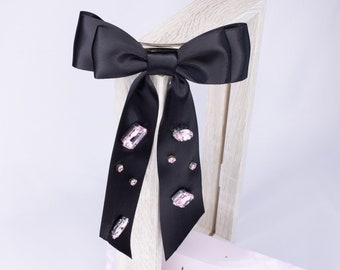 Satin Ribbon Hair Bow with Shinning Crystal| Hair Bow Clip| Hair Bow for Girls | Hair Bow for Women | Women Hair Accessories