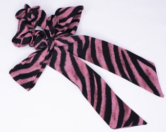 Zebra Hair Scrunchies | Bow Scrunchies | Hair Tie With Removable Scarf | Hair Tie With Bow | Women Scarf Scrunchies | Girls Scrunchie