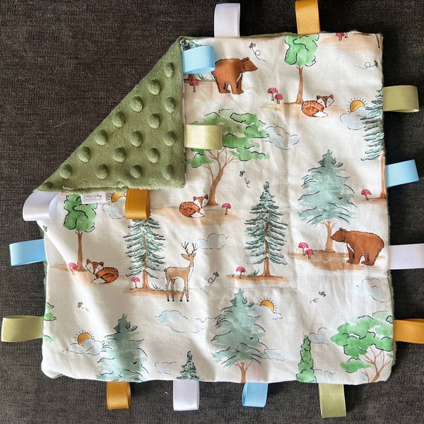 Minky Tag Baby Blanket - Forest Bears on Green Minky