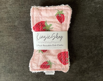 Reusable Dish Cloth -  Strawberries (Set of 3)