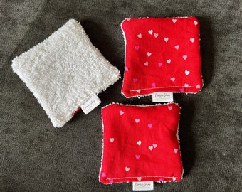 Reusable Makeup Remover Cloths - (Set of 3) Red Hearts