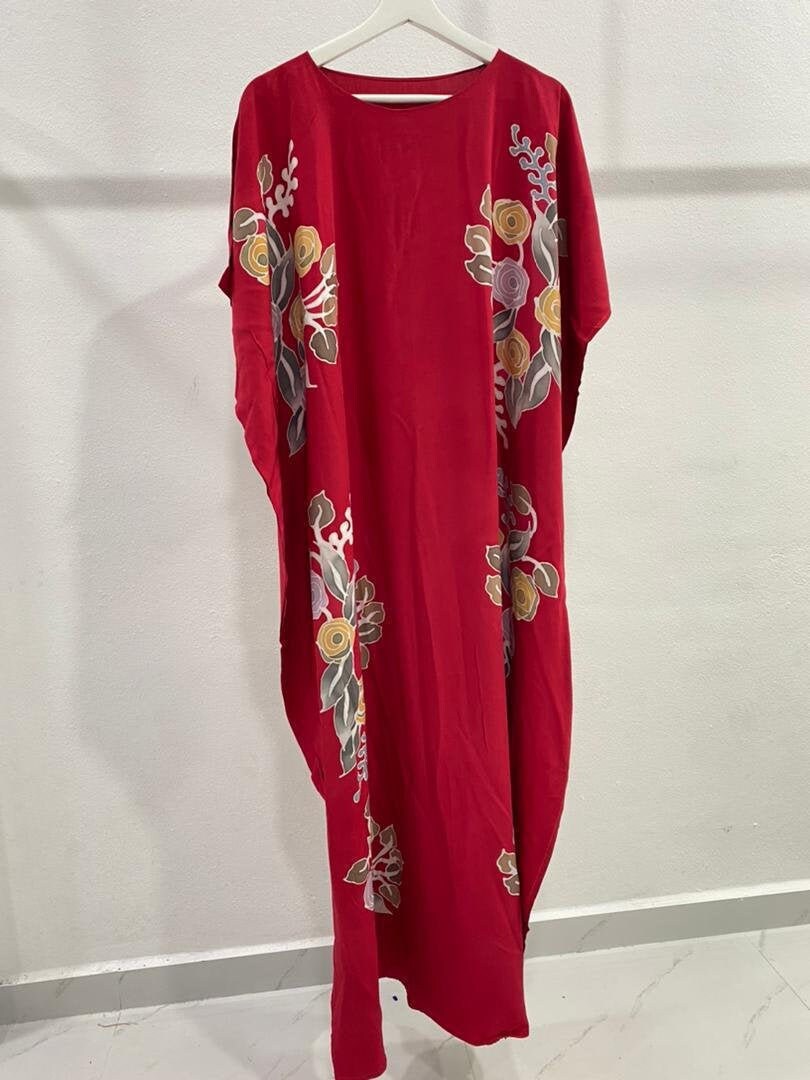 Handmade Batik Kaftan Maxi Dress Red | Etsy