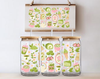 16 oz Libbey Glass Cup  | Cute Matcha Kawaii Design | Strawberry matcha  Can