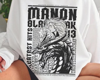 Manon Blackbeak Greatest Hits Album Cover Concert Tee Sweatshirt | OFFICIALLY LICENSED | Sarah J. Maas SJM Throne of Glass ToG The Thirteen