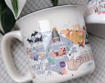 Travel Prythian Map Ceramic Mug | OFFICIALLY LICENSED | Sarah J. Maas Sjm ACOTAR Velaris Bookworm Gifts National Park Style Coffee Tea