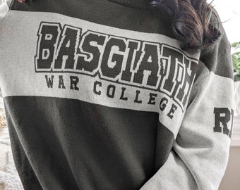 Licensed RIDER Basgiath Retro Varsity Knit Sweater (BLACK) | Fourth Wing Leader Onyx Storm Rebecca Yarros | Collegiate Quadrant Squad