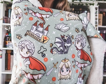 ToG Sarah J. Maas Sherpa Fleece Blanket | OFFICIALLY LICENSED | Sjm ToG Bookish Baby Blanket Gift Aelin Rowan Terrasen Erilea Reading Nook