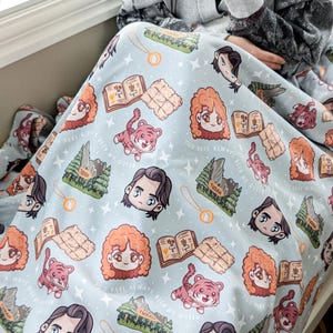 Licensed Odessa and Ransom Chibi Sherpa Fleece Blanket | Shield of Sparrows Rite of the Starling by Devney Perry