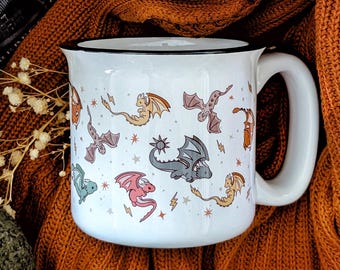 Licensed Fourth Wing Chibi Dragons Ceramic Mug Rebecca Yarros Empyrean Camp-Style Mug