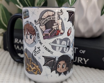 ACOSF Nesta Cassian Nessian Chibi Mug | OFFICIALLY LICENSED | Sarah J. Maas Sjm Court of Thorns and Roses Large Tea Coffee Mug Bookish Merch