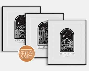 Velaris Lunathion und Orynth Reiseposter Digitaldruck Bundle | OFFIZIELL LIZENZIERT | SJM Acotar Hoeab tog Sarah J. Maas sjm 3-in-1 Bundle