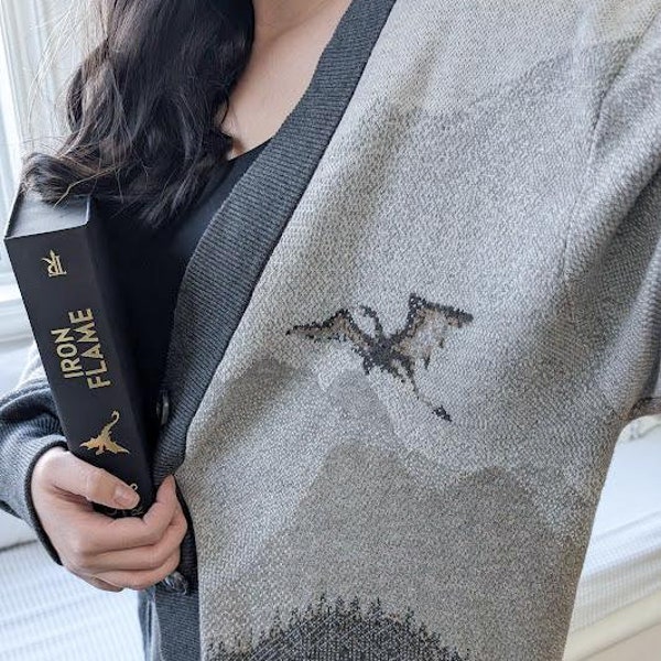 Licensed The Vale Dragons Button-up Knitted Cardigan | Fourth Wing Rebecca Yarros Iron Flame Onyx Storm Booktok Bookstagram Gifts Bookworm