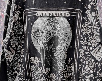 The Reader Knit Cardigan | Black and Grey Button-up Sweater for Witchy Readers