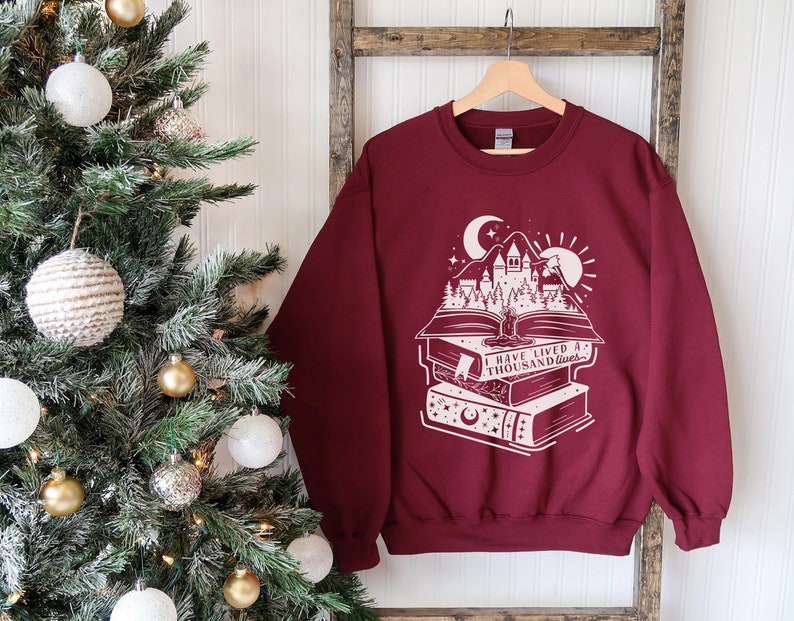I Have Lived A Thousand Lives Bookish Quote Crewneck Sweatshirt | Gifts for Book Lovers Bookworms Booktok Bookstagram Bibliophile Sweater image 3