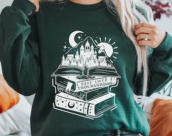 I Have Lived A Thousand Lives Bookish Quote Crewneck Sweatshirt | Gifts for Book Lovers Bookworms Booktok Bookstagram Bibliophile Sweater