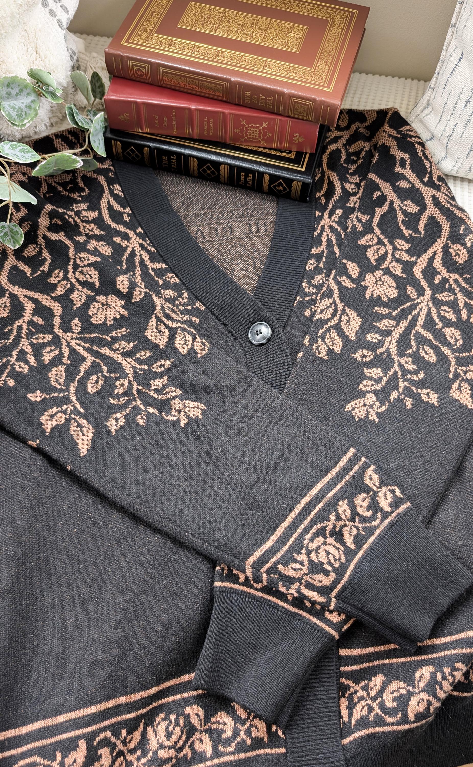 The Reader Knit Cardigan | Black and Copper Button-up Sweater for