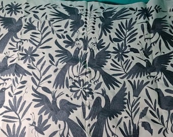 Hand Embroidered Otomi Tapestry: Gray Color Mexican Wall Hanging Rectangular (~60x31 inches)