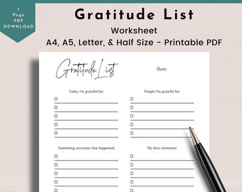 Gratitude Worksheets | Etsy