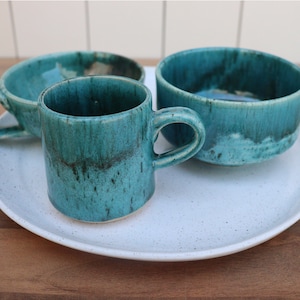 Rustic turquoise hand throwned ceramic cups