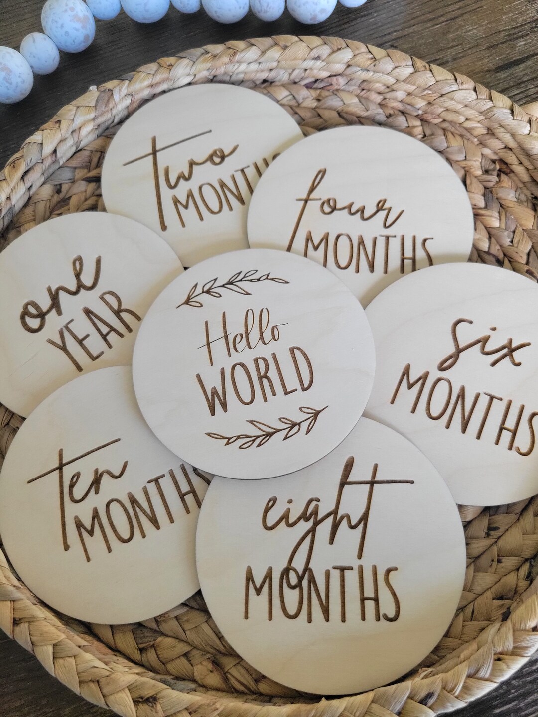 Baby Wooden Monthly Milestone Disc Set- Baby Shower Gift, Newborn Gift ...