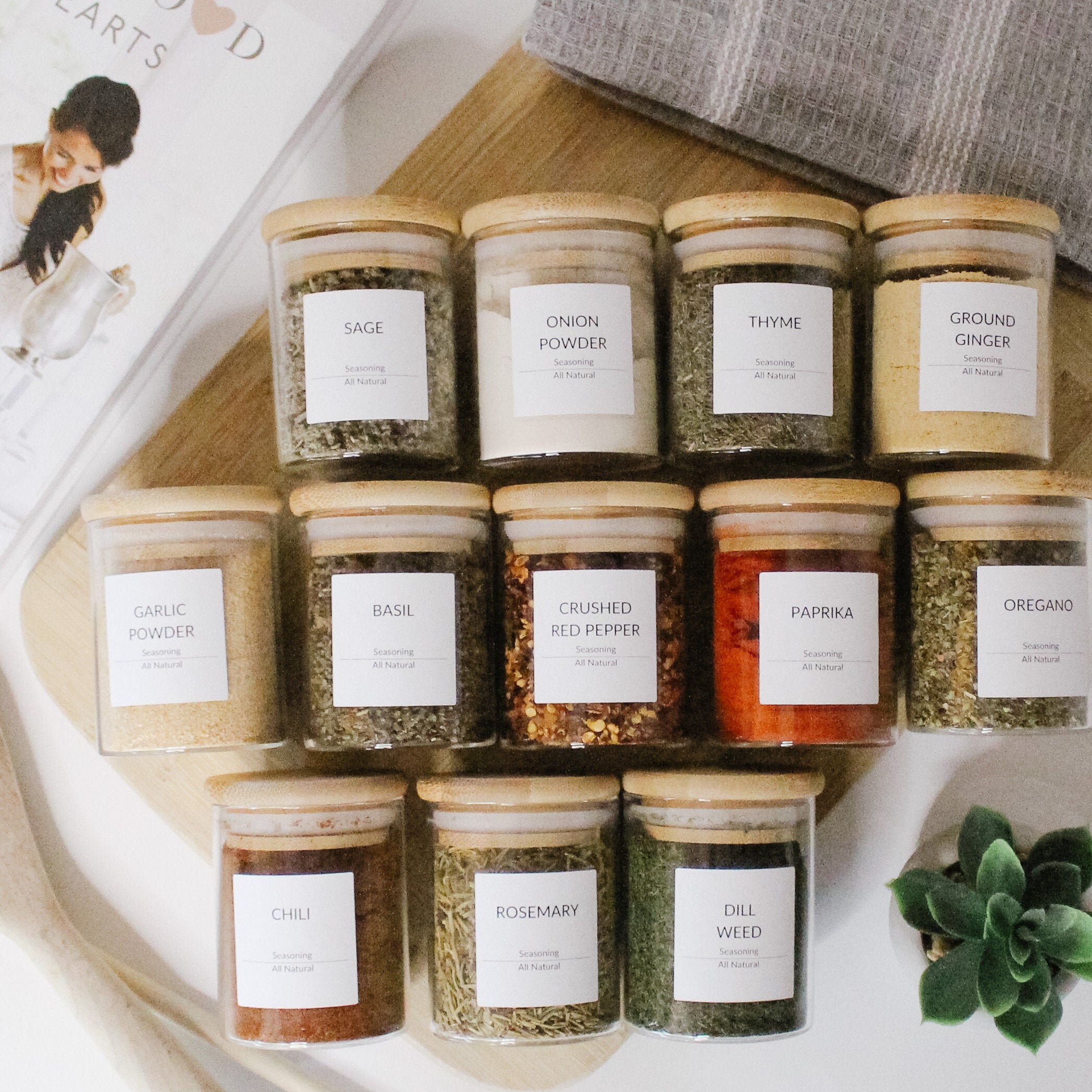 Bamboo Spice Jars W/ Custom Labels EMPTY 