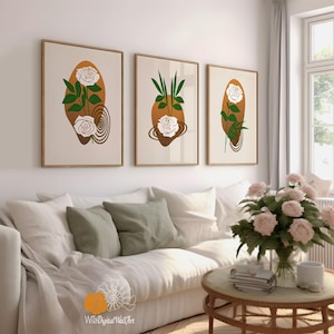 Wall pictures set of 3 living room poster set boho wall decoration flowers wall picture minimalist art digital download art print