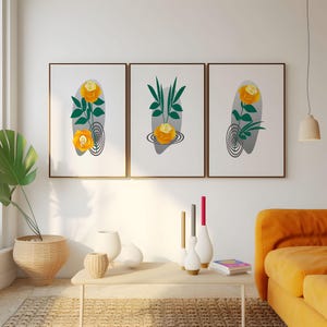 Wall Art Flowers Poster Living Room Set Digital Download Poster Set Bedroom Minimalist Art Boho Wall Art Set
