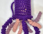 Jelly Fish Crochet Cozie, Animal Koozie, Can Cup Holder, Braided Fiber Art, Ocean Creatures