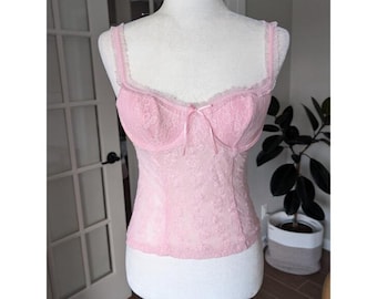 Vintage Y2K  Victoria's Secret Delicate Pink Lace Corset Cami Medium