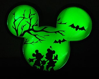 Mickey & Minnie Mouse Halloween Shelf Decoration; Mickey Halloween, Minnie Halloween; LED Mickey; Disney Halloween; Disney Decor; Disney