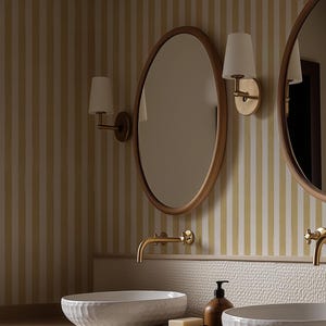 Vertical Mustard Stripe Wallpaper Peel and Stick - Neutral Tone Yellow Striped Renter Friendly Wallpaper, Modern Aesthetic Farmhouse Design