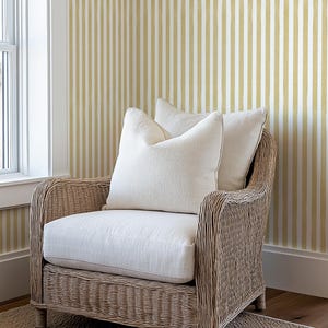 Vertical Mustard Stripe Wallpaper Peel and Stick - Neutral Tone Yellow Striped Renter Friendly Wallpaper, Modern Aesthetic Farmhouse Design