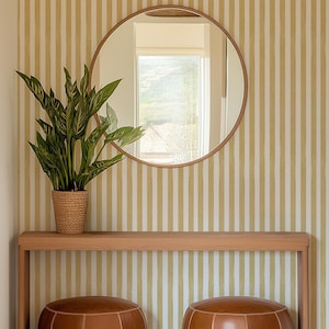 Vertical Mustard Stripe Wallpaper Peel and Stick - Neutral Tone Yellow Striped Renter Friendly Wallpaper, Modern Aesthetic Farmhouse Design