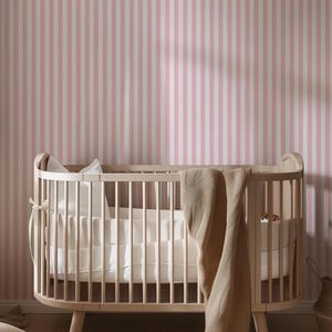 Pink Striped Peel and Stick Wallpaper –Vertical Pink and White Stripe Design | Renter Friendly Vinyl Wallpaper for Nursery, Playroom,Laundry