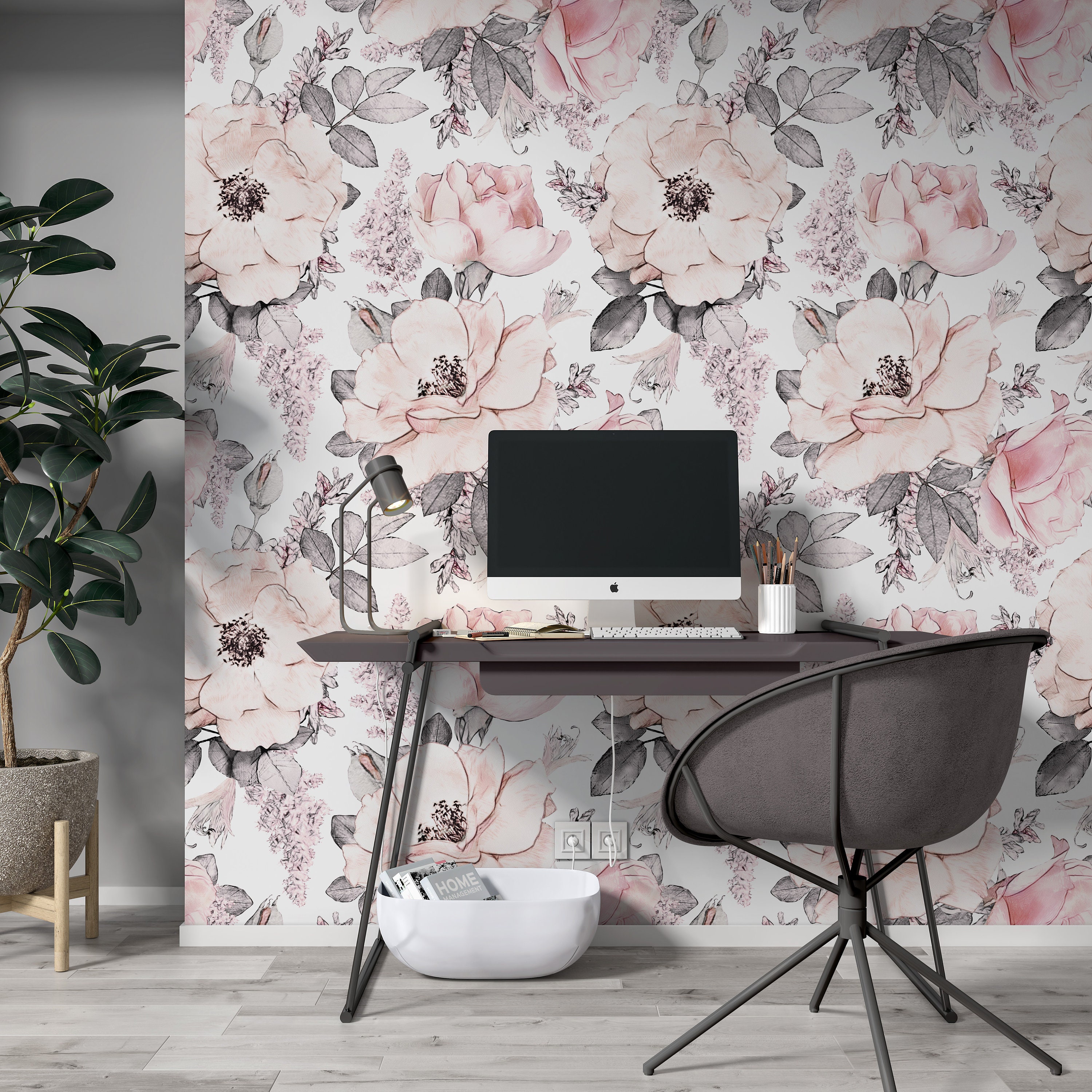 Removable Wallpaper Watercolor Floral Peel and Stick Wallpaper Wall Art ...